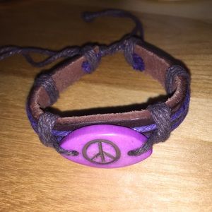 Carved Peace Sign Bracelet w/ adjustable cord